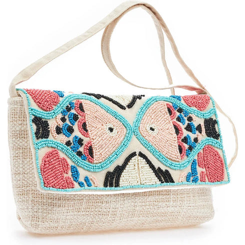 Verde Γυναικείο Τσαντάκι Χειρός 01-1604 Κεντητό με Χάντρες Εκρού