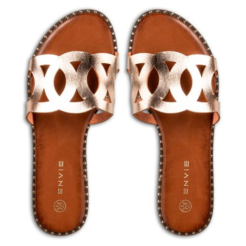 Envie Flat Σανδάλια με Μονή Φάσα με Ιδιαίτερο Κόψιμο Χρυσό