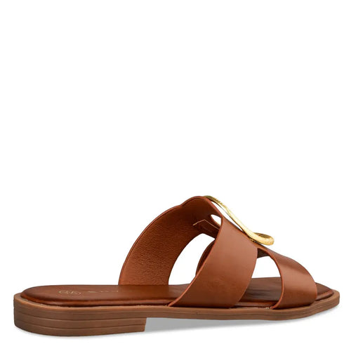 Envie Shoes Φλατ Σανδάλια με Άνοιγμα στο Πάνω Μέρος και Χρυσή Λεπτομέρεια Κάμελ