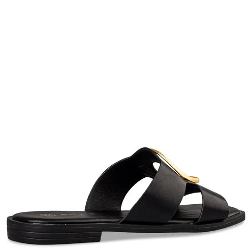 Envie Shoes Φλατ Σανδάλια με Άνοιγμα στο Πάνω Μέρος και Χρυσή Λεπτομέρεια Μαύρο