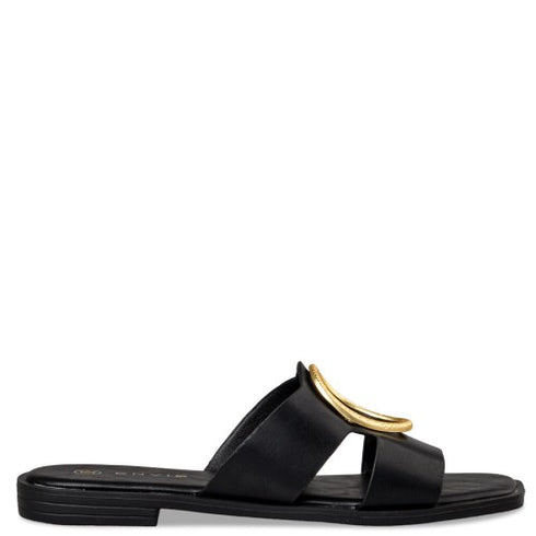 Envie Shoes Φλατ Σανδάλια με Άνοιγμα στο Πάνω Μέρος και Χρυσή Λεπτομέρεια Μαύρο