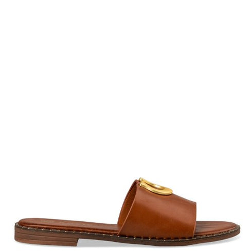 Envie Shoes Flat Σανδάλια με Διακοσμητικό Χρυσό Άνοιγμα στο Πάνω Μέρος Κάμελ