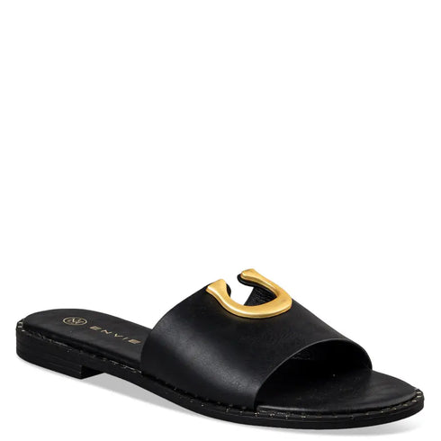 Envie Shoes Flat Σανδάλια με Διακοσμητικό Χρυσό Άνοιγμα στο Πάνω Μέρος Μαύρο