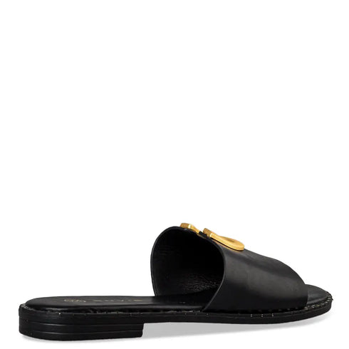 Envie Shoes Flat Σανδάλια με Διακοσμητικό Χρυσό Άνοιγμα στο Πάνω Μέρος Μαύρο