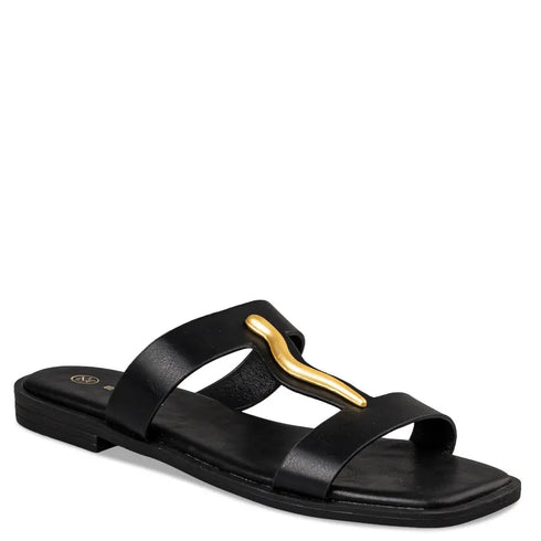 Envie Shoes Φλατ Σανδάλια με Χρυσό Διακοσμητικό Μαύρο