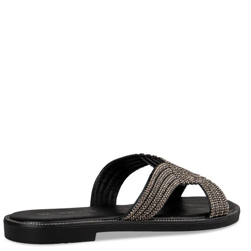 Envie Shoes Flat Σανδάλια με Διακοσμητικά Στρας Μαύρο