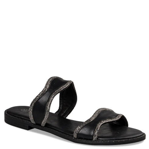 Envie Shoes Flat Σανδάλια με Δυο Φάσες Διακοσμημένες με Στρας Μαύρο
