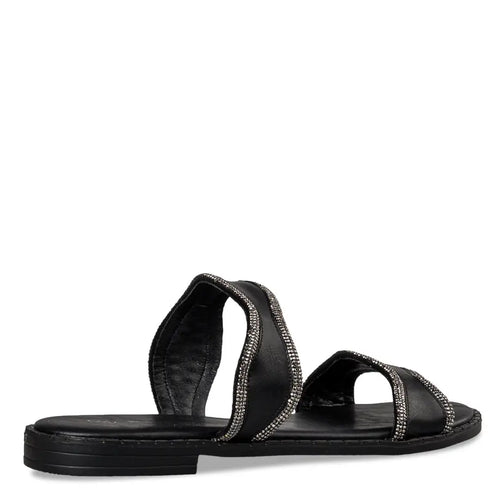 Envie Shoes Flat Σανδάλια με Δυο Φάσες Διακοσμημένες με Στρας Μαύρο