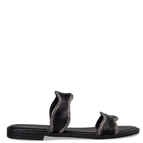 Envie Shoes Flat Σανδάλια με Δυο Φάσες Διακοσμημένες με Στρας Μαύρο