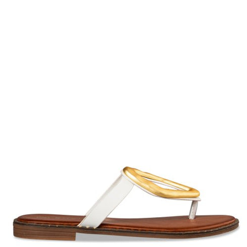 Envie Shoes Flat Σανδάλια με Δίχαλο και Διακοσμητική Χρυσή Αγκράφα Λευκό