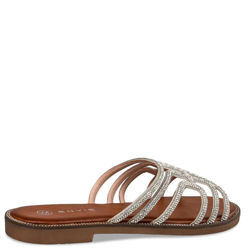 Envie Shoes Flat Σανδάλια με Γεωμετρικό Σχέδιο και Στρας Ασημί