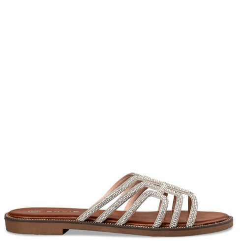 Envie Shoes Flat Σανδάλια με Γεωμετρικό Σχέδιο και Στρας Ασημί