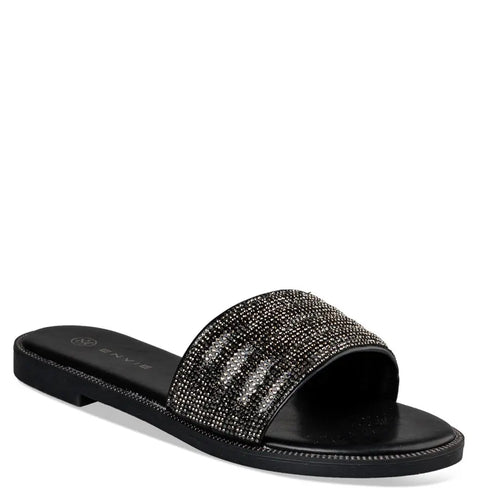 Envie Shoes Flat Σανδάλια με Μονή Φάσα και Στρας Μαύρο