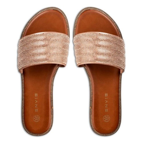 Envie Shoes Flat Σανδάλια με Μονή Φάσα και Στρας Ροζ Χρυσό