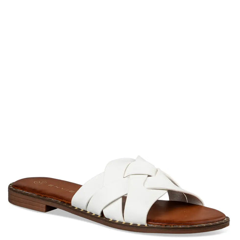 Envie Shoes Flat Σανδάλια με Μονή Φάσα με Πλεκτό Σχέδιο Λευκό