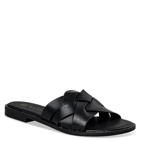 Envie Shoes Flat Σανδάλια με Μονή Φάσα με Πλεκτό Σχέδιο Μαύρο