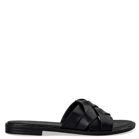 Envie Shoes Flat Σανδάλια με Μονή Φάσα με Πλεκτό Σχέδιο Μαύρο