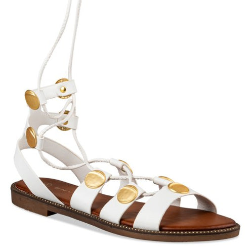 Envie Shoes Flat Σανδάλια με Ρυθμιζόμενα Λουράκια και Δέσιμο στον Αστράγαλο Λευκό
