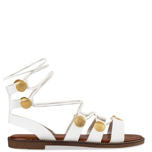 Envie Shoes Flat Σανδάλια με Ρυθμιζόμενα Λουράκια και Δέσιμο στον Αστράγαλο Λευκό
