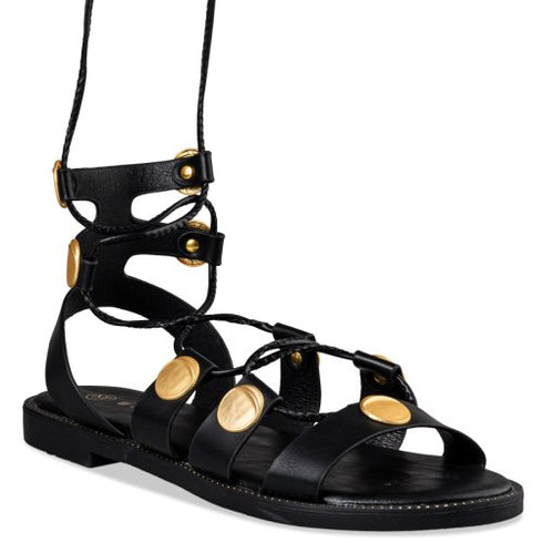 Envie Shoes Flat Σανδάλια με Ρυθμιζόμενα Λουράκια και Δέσιμο στον Αστράγαλο Μαύρο