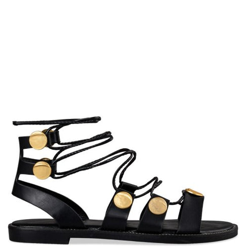 Envie Shoes Flat Σανδάλια με Ρυθμιζόμενα Λουράκια και Δέσιμο στον Αστράγαλο Μαύρο