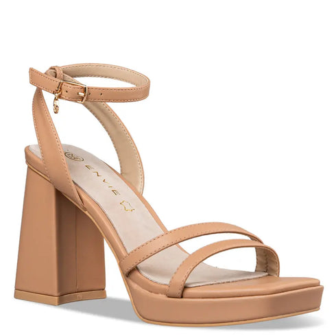 Envie Shoes Πέδιλα με Χοντρό Τακούνι Μπεζ