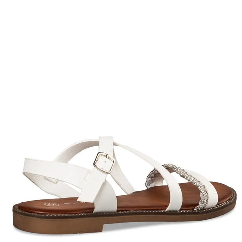 Envie Shoes Σανδάλια με Διακοσμητική Φάσα με Στρας και Σταυρωτά Λουράκια Λευκό