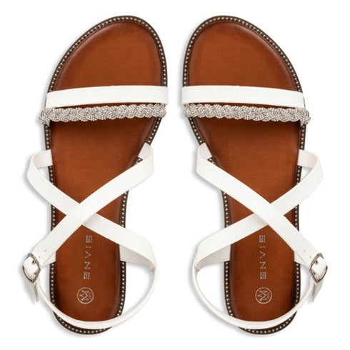 Envie Shoes Σανδάλια με Διακοσμητική Φάσα με Στρας και Σταυρωτά Λουράκια Λευκό