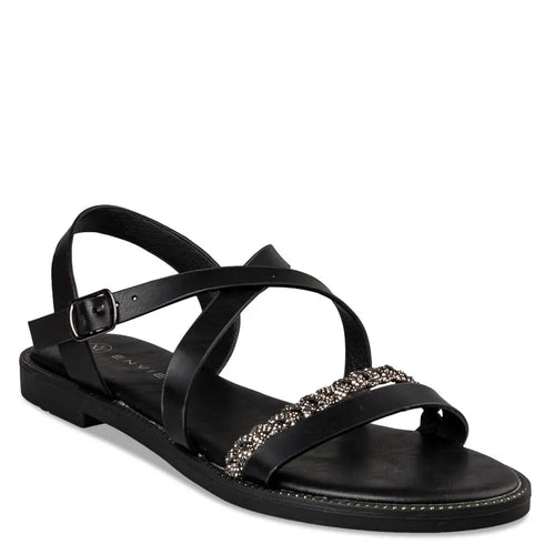 Envie Shoes Σανδάλια με Διακοσμητική Φάσα με Στρας και Σταυρωτά Λουράκια Μαύρο
