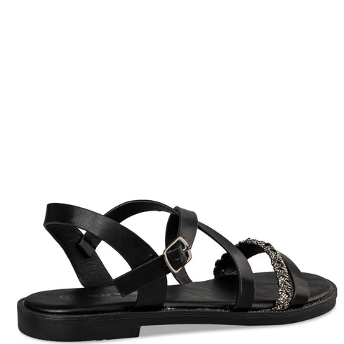 Envie Shoes Σανδάλια με Διακοσμητική Φάσα με Στρας και Σταυρωτά Λουράκια Μαύρο
