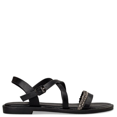 Envie Shoes Σανδάλια με Διακοσμητική Φάσα με Στρας και Σταυρωτά Λουράκια Μαύρο