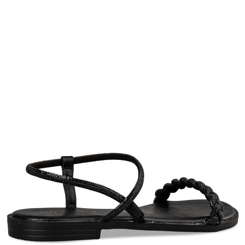 Envie Shoes Σανδάλια με Διακοσμητικό Πλέξιμο με Στρας και Δέσιμο στον Αστράγαλο Μαύρο
