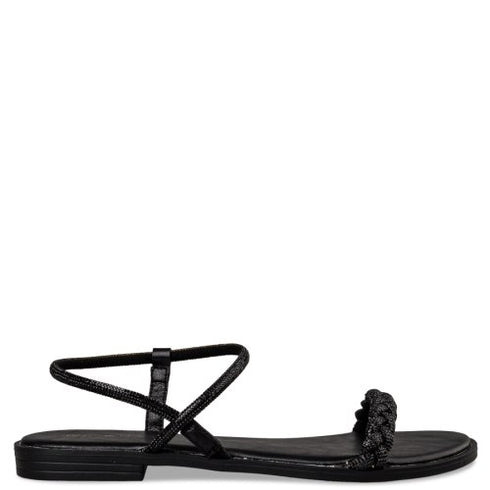 Envie Shoes Σανδάλια με Διακοσμητικό Πλέξιμο με Στρας και Δέσιμο στον Αστράγαλο Μαύρο