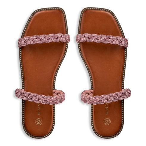 Envie Shoes Σανδάλια με Διακοσμητικό Πλέξιμο στην Φάσα και Στρας Λιλά