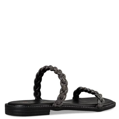 Envie Shoes Σανδάλια με Διακοσμητικό Πλέξιμο στην Φάσα και Στρας Μαύρο