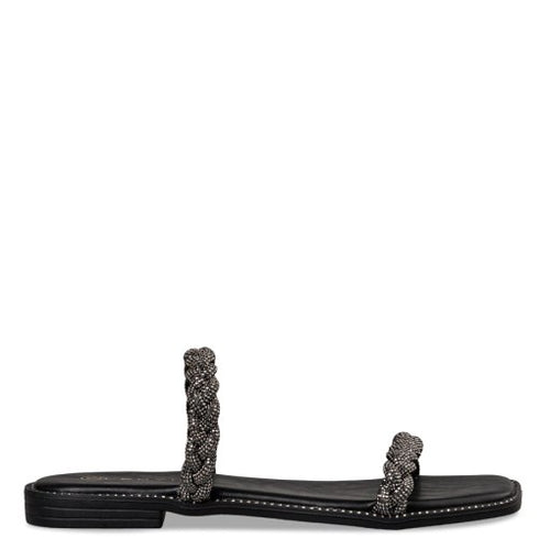 Envie Shoes Σανδάλια με Διακοσμητικό Πλέξιμο στην Φάσα και Στρας Μαύρο