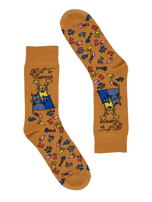 Kάλτσα Unisex με Σχέδιο "Cats and Paws" Κίτρινο