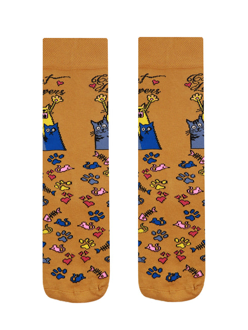 Kάλτσα Unisex με Σχέδιο "Cats and Paws" Κίτρινο