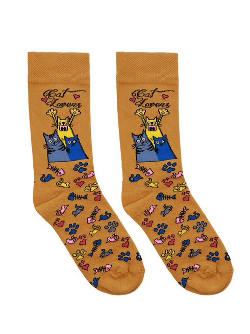 Kάλτσα Unisex με Σχέδιο "Cats and Paws" Κίτρινο