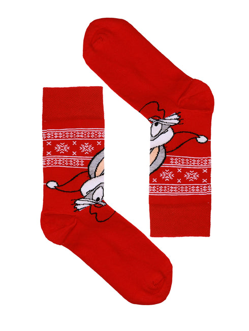 Κάλτσα Unisex με Σχέδιο "Christmas Rabbit" Κόκκινο