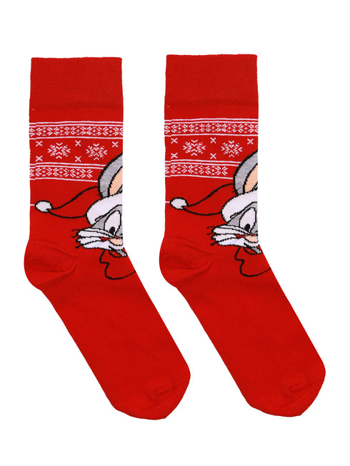 Κάλτσα Unisex με Σχέδιο "Christmas Rabbit" Κόκκινο