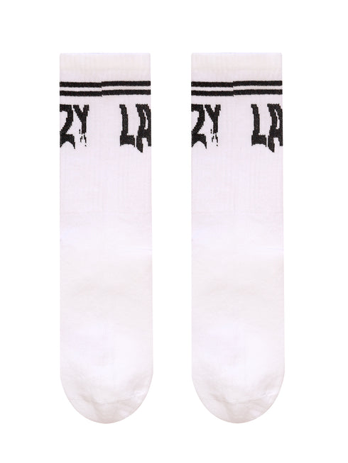 Κάλτσα Unisex με Σχέδιο "Lazy" Λευκό