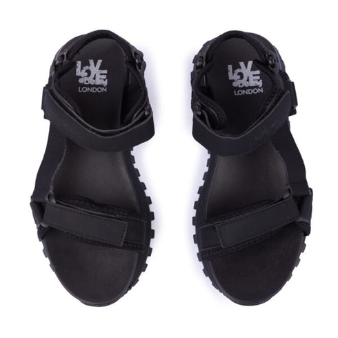 LoveBerry Γυναικεία Flatform Πέδιλα με Chunky Σόλα και Ρυθμιζόμενα Λουράκια Μαύρο