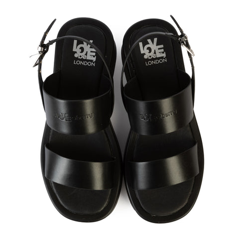 LoveBerry Γυναικεία Platform Σανδάλια με Διπλά Λουράκια Μαύρο