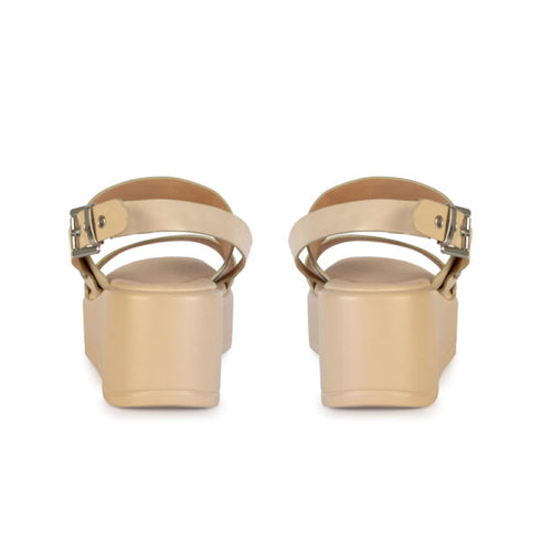 LoveBerry Γυναικεία Platform Σανδάλια με Διπλά Λουράκια Μπεζ