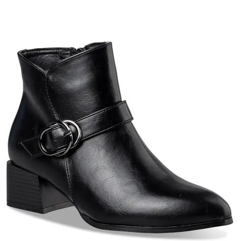 Envie Shoes Χαμηλό Μποτάκι με Διακοσμητική Αγκράφα Μαύρο