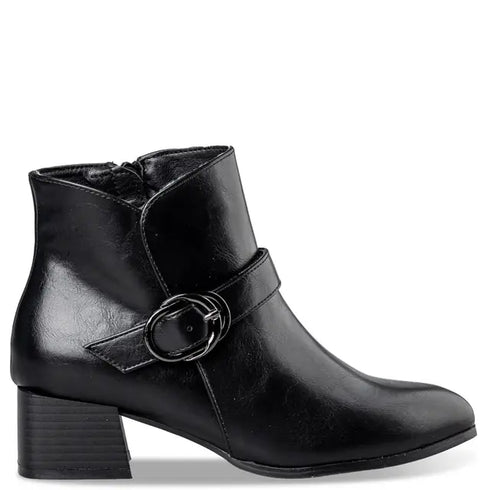 Envie Shoes Χαμηλό Μποτάκι με Διακοσμητική Αγκράφα Μαύρο