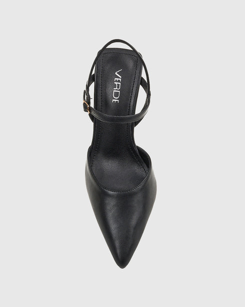 Verde Γυναικείες Slingback Γόβες με Μπαρέτα 28-4027 Μαύρο