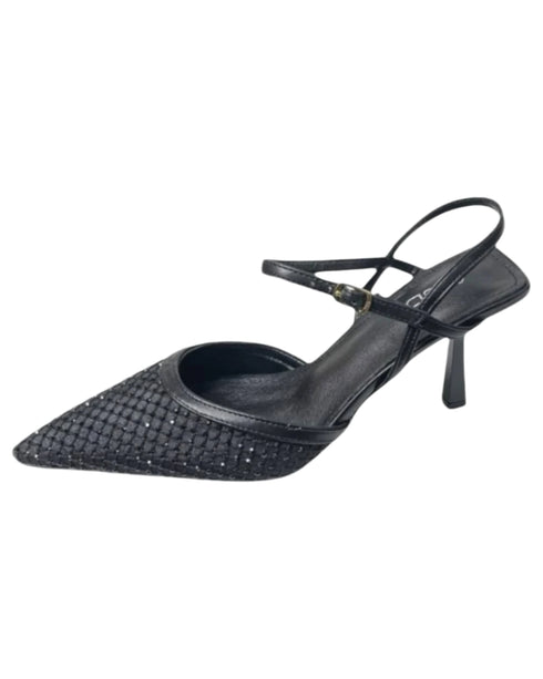 Verde Γυναικείες Slingback Γόβες με Μπαρέτα και Διακοσμητικό σχέδιο με Δίχτυ 28-4028 Μαύρο