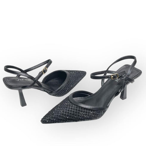 Verde Γυναικείες Slingback Γόβες με Μπαρέτα και Διακοσμητικό σχέδιο με Δίχτυ 28-4028 Μαύρο